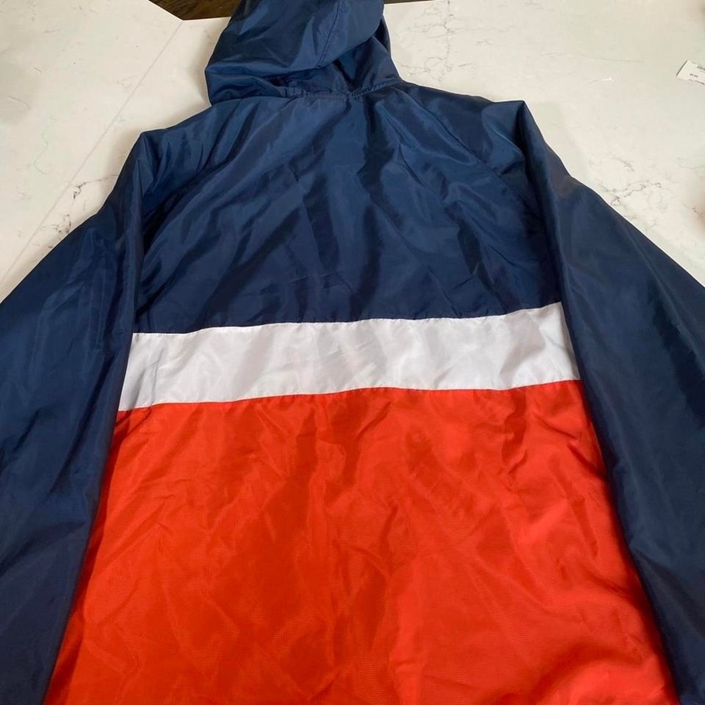Russell Athletic Men's XL Windbreaker Jacket Blue orange White Hooded Full Zip - Picture 7 of 8